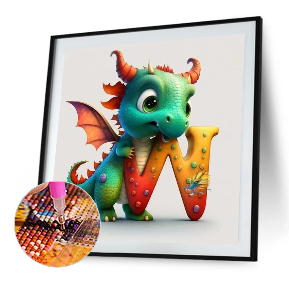 Letter Small Dinosaur W - Full Round Drill Diamond Painting 30*30CM