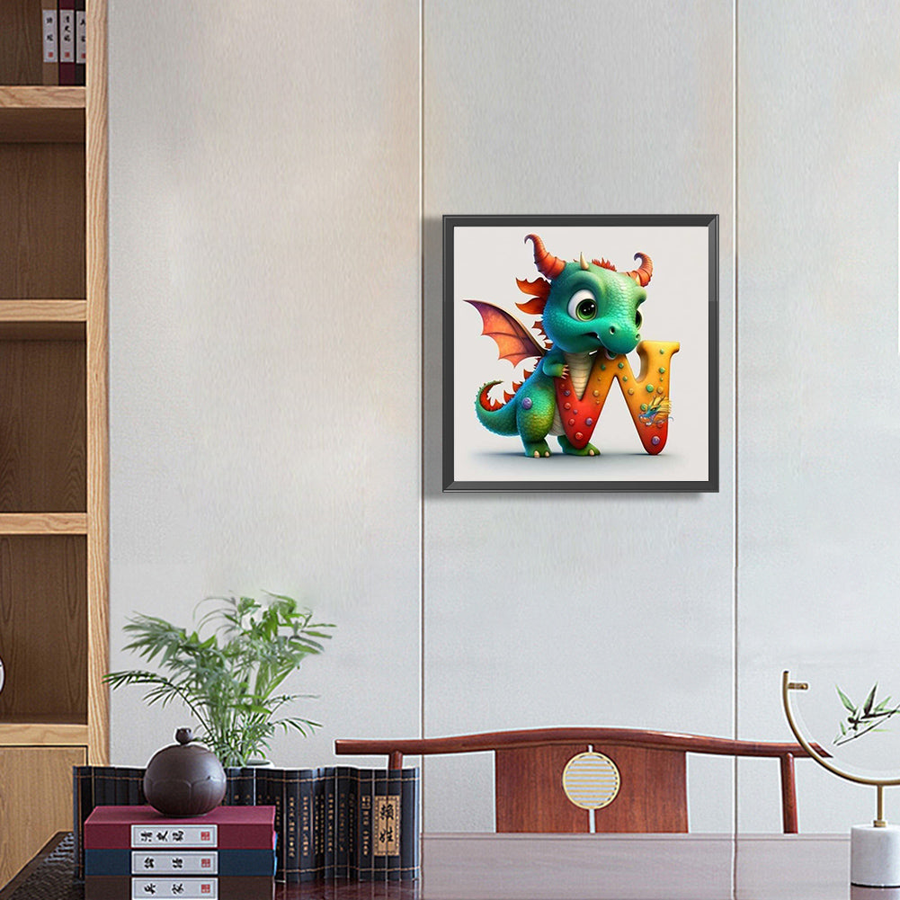 Letter Small Dinosaur W - Full Round Drill Diamond Painting 30*30CM