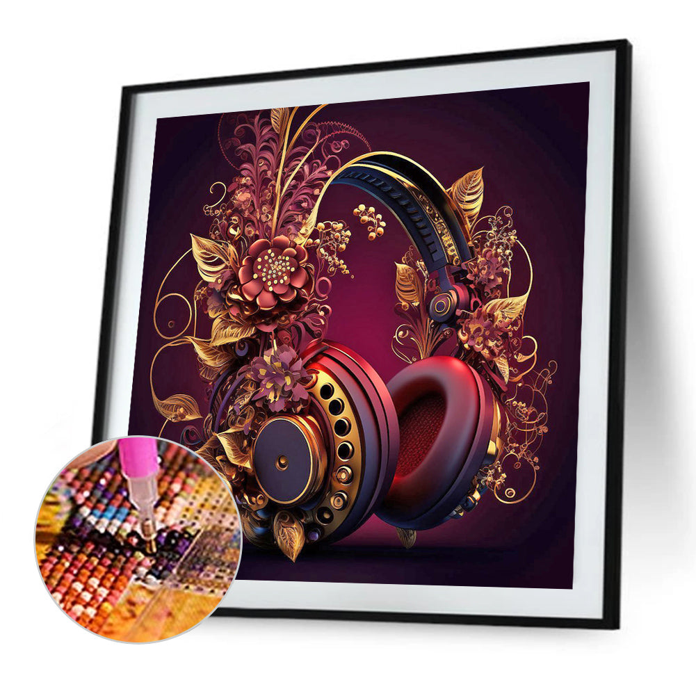 Unique Red Headphones - Full Round Drill Diamond Painting 30*30CM