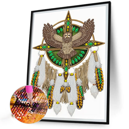 Gray Owl Mandala Dream Catcher - Special Shaped Drill Diamond Painting 30*40CM