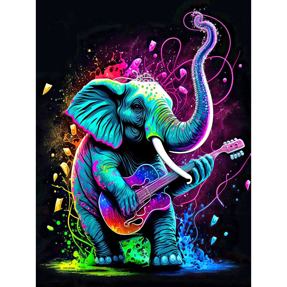 Elephant Playing Guitar - Full Round Drill Diamond Painting 30*40CM