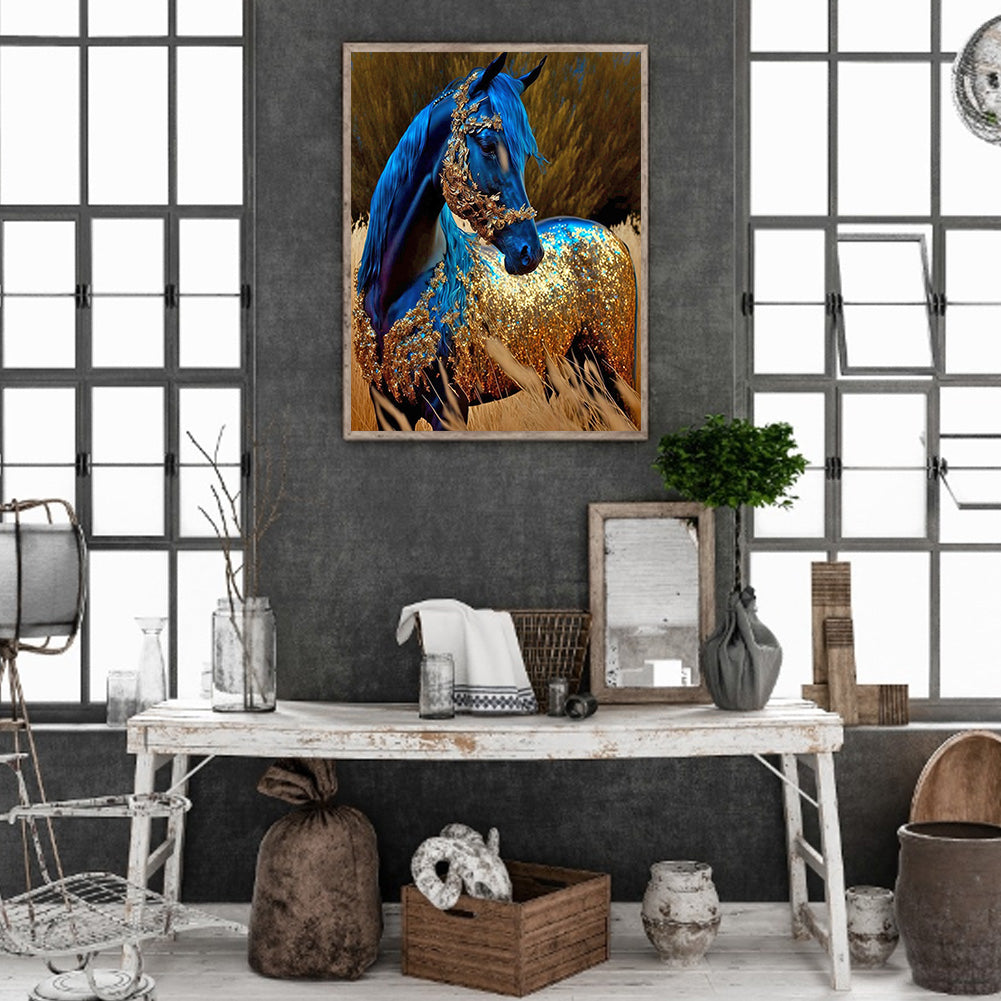 Blue Horse - Full Round Drill Diamond Painting 30*40CM