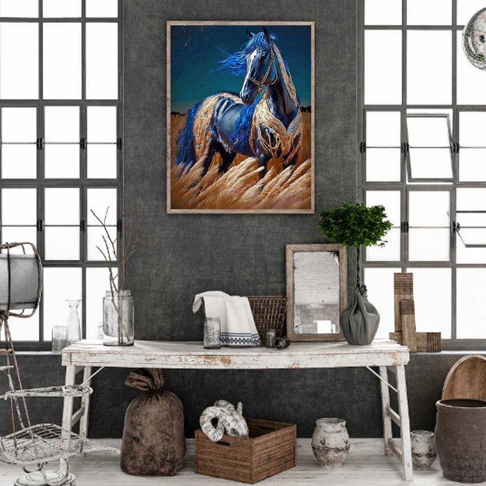 Blue Horse - Full Round Drill Diamond Painting 30*40CM