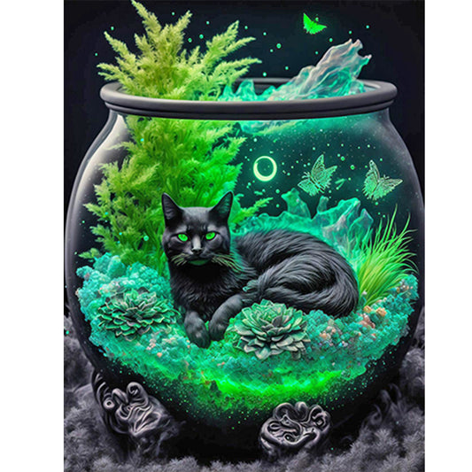 Black Cat In Fishbowl - Full Round Drill Diamond Painting 30*40CM