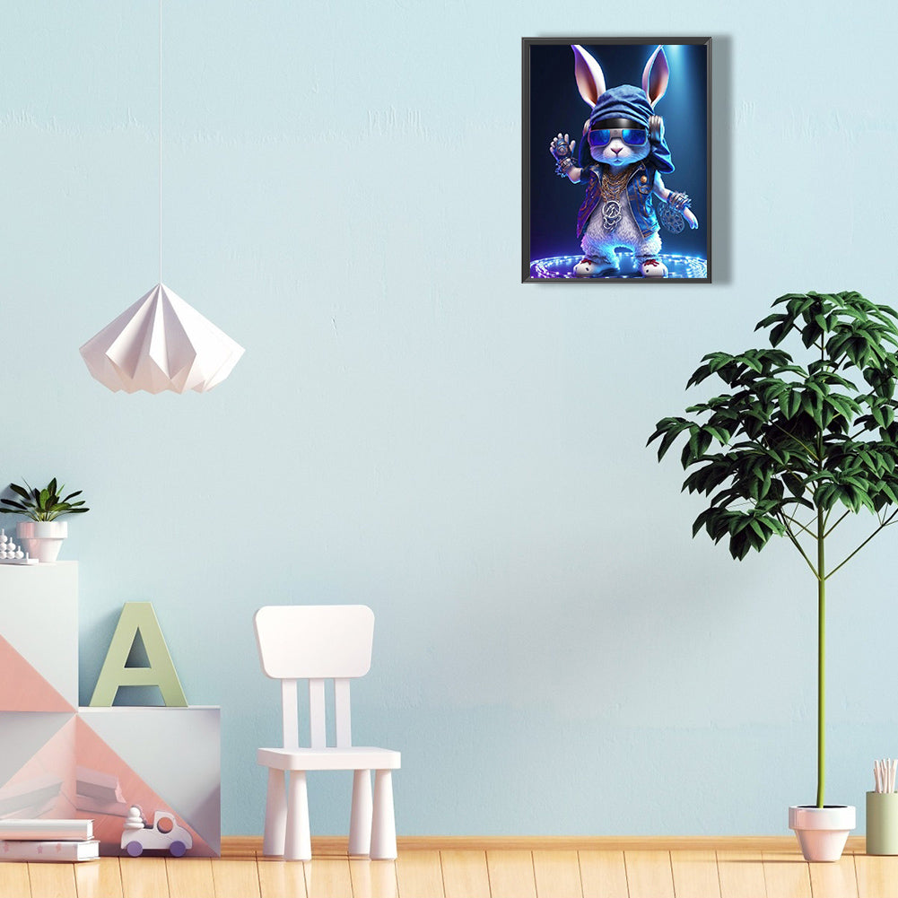 Rock Animal Rabbit On Stage - Full Round Drill Diamond Painting 30*40CM