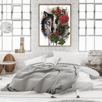 Vine Skull Wolf Head - Full Round Drill Diamond Painting 30*40CM