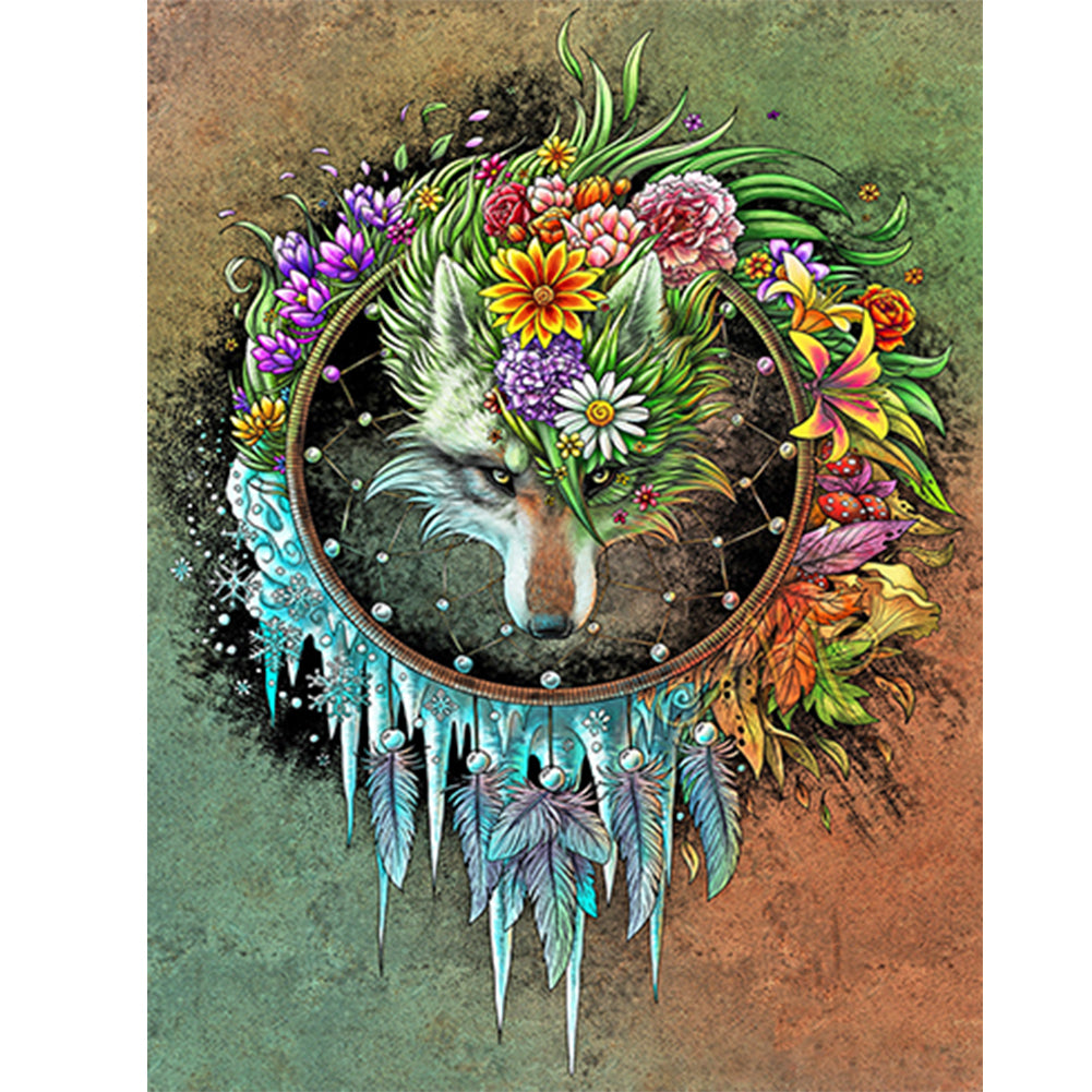 Wolf Four Seasons Dream Catcher - Full Round Drill Diamond Painting 30*40CM