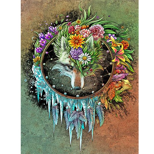 Wolf Four Seasons Dream Catcher - Full Round Drill Diamond Painting 30*40CM
