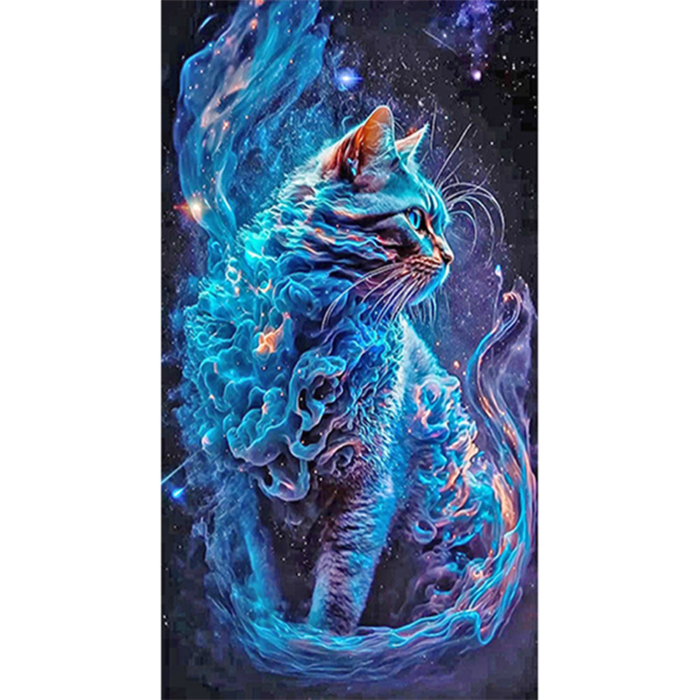 Blue Starry Smoke Cat - Full Square Drill Diamond Painting 40*70CM