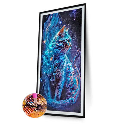 Blue Starry Smoke Cat - Full Square Drill Diamond Painting 40*70CM