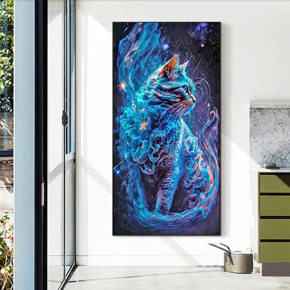 Blue Starry Smoke Cat - Full Square Drill Diamond Painting 40*70CM