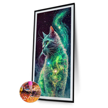 Green Starry Smoke Cat - Full Square Drill Diamond Painting 40*70CM