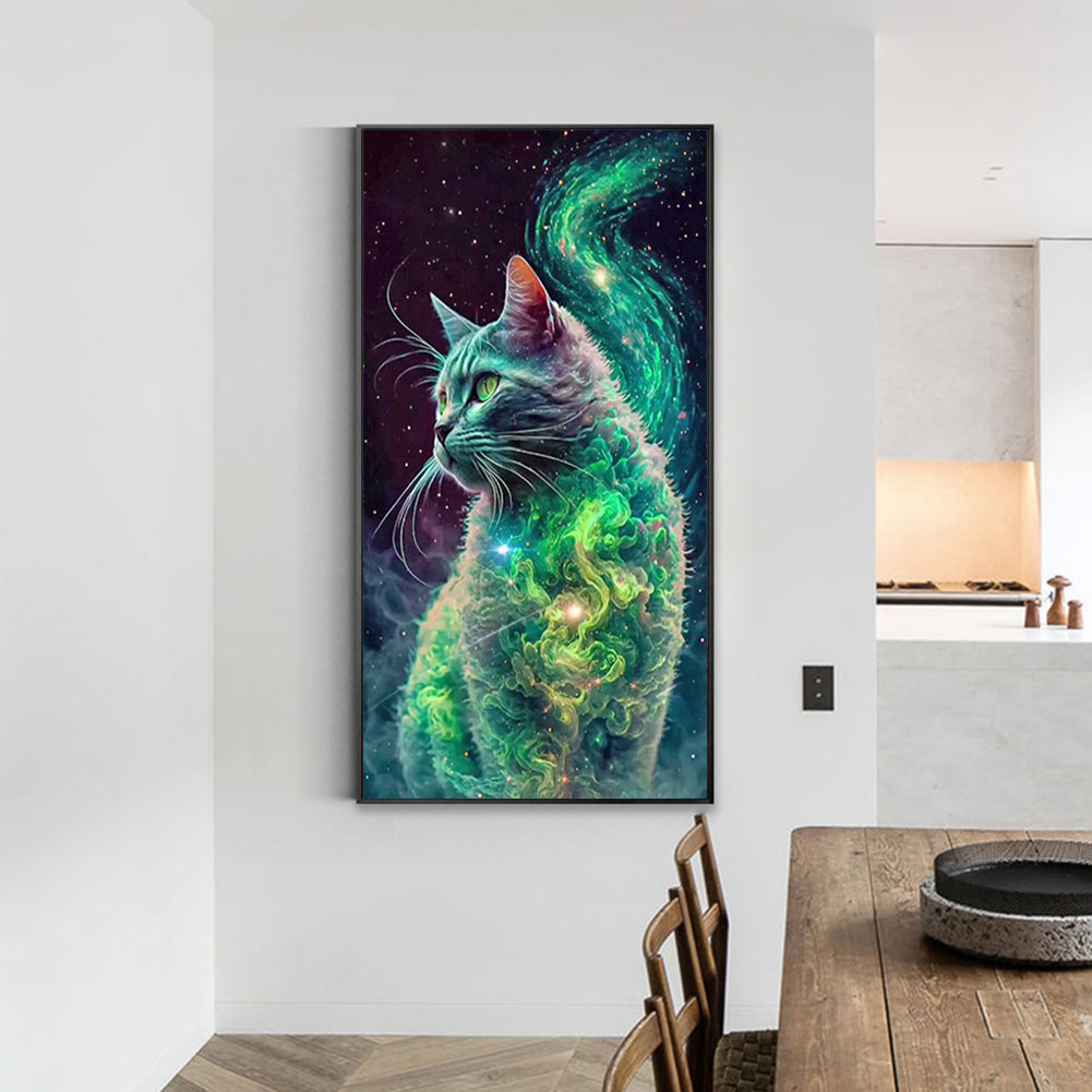 Green Starry Smoke Cat - Full Square Drill Diamond Painting 40*70CM