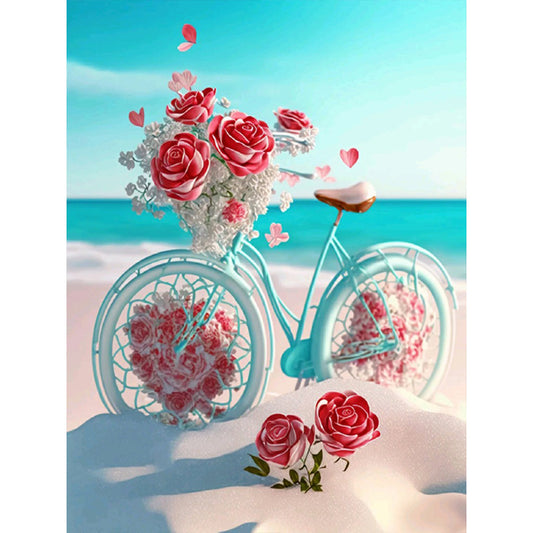 Seaside Rose Bike - Full Square Drill Diamond Painting 40*50CM