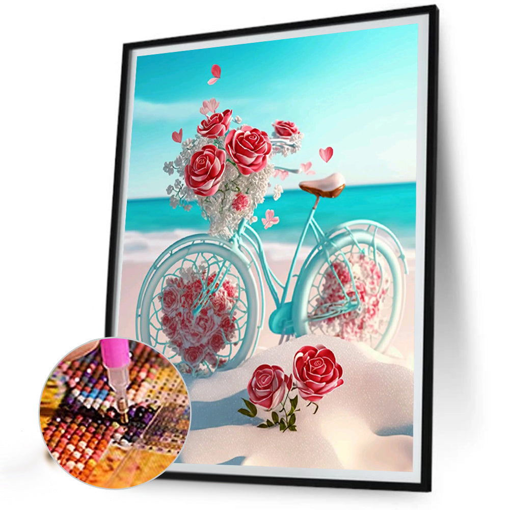 Seaside Rose Bike - Full Square Drill Diamond Painting 40*50CM