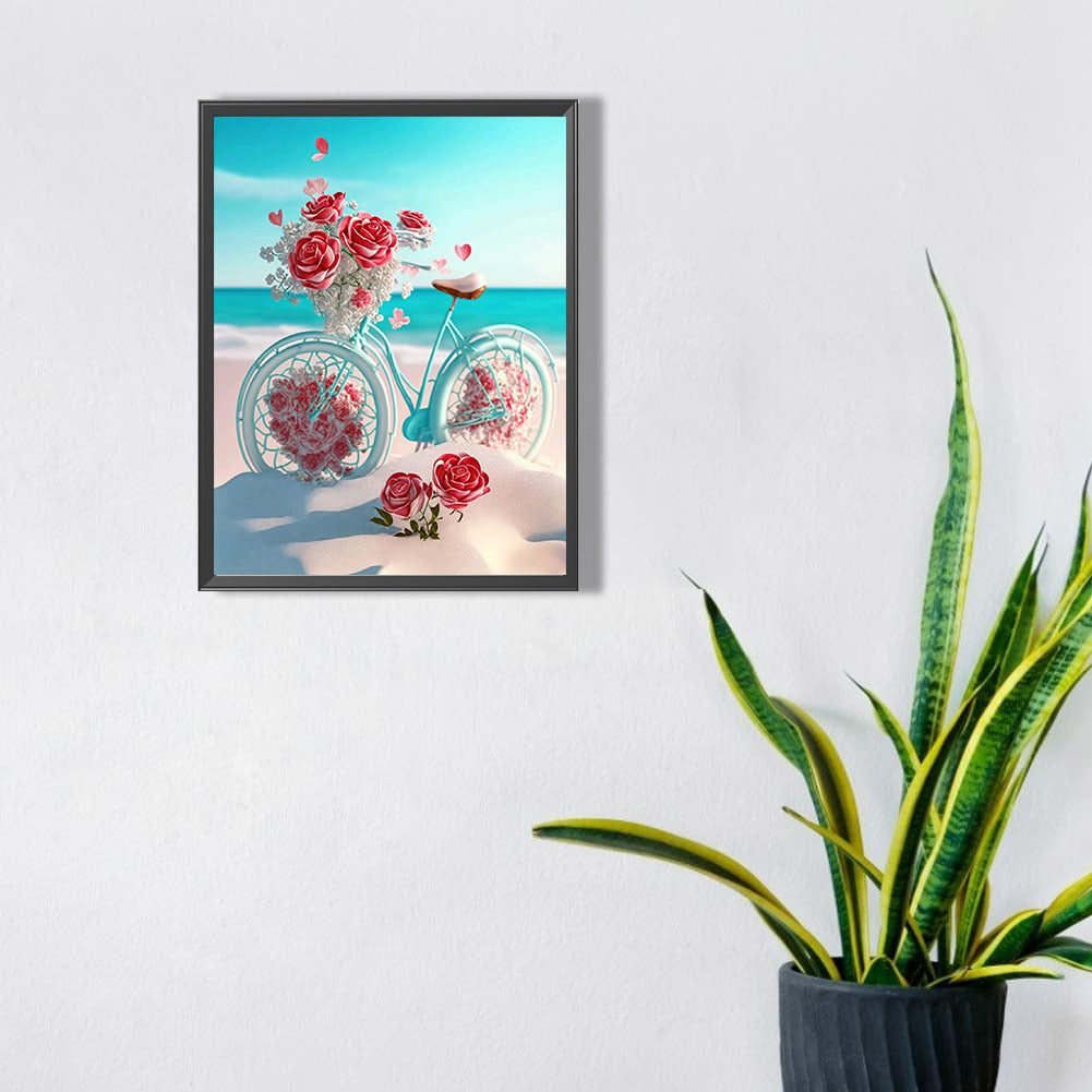 Seaside Rose Bike - Full Square Drill Diamond Painting 40*50CM