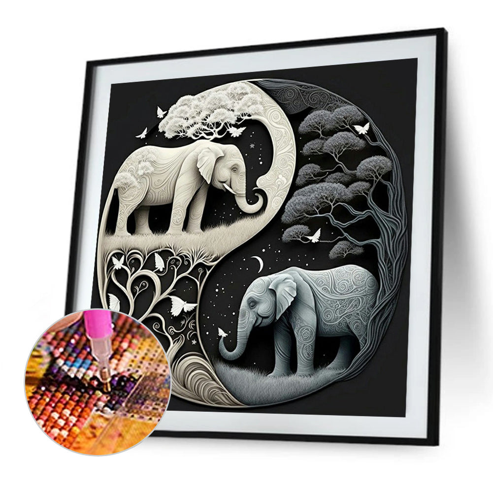 Elephant Yin Yang Diagram - Full Square Drill Diamond Painting 30*30CM