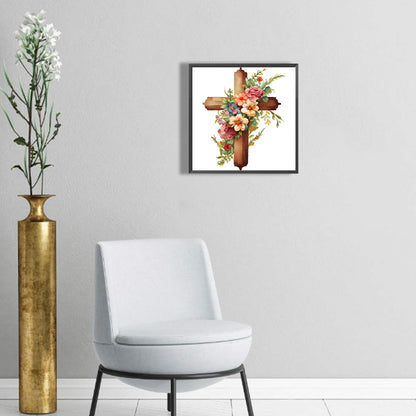 Wooden Flower Cross - Full Round Drill Diamond Painting 30*30CM