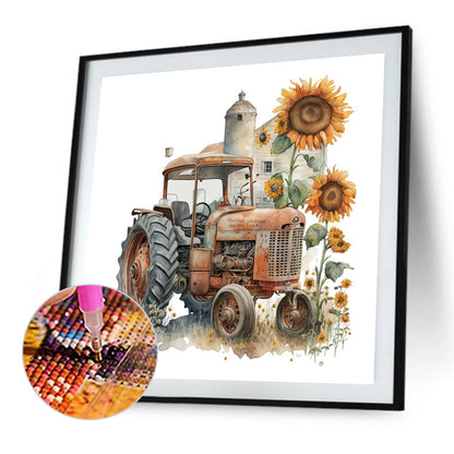 Retro Nostalgic Sunflower Truck - Full Round Drill Diamond Painting 30*30CM