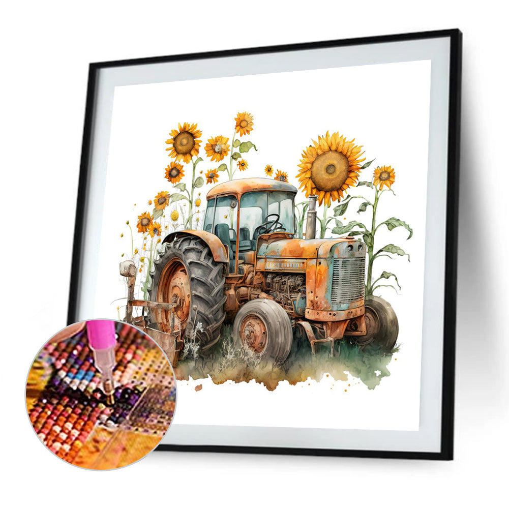 Retro Nostalgic Sunflower Truck - Full Round Drill Diamond Painting 30*30CM