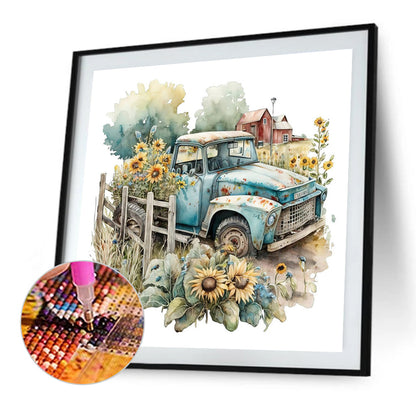 Retro Nostalgic Sunflower Truck - Full Round Drill Diamond Painting 30*30CM