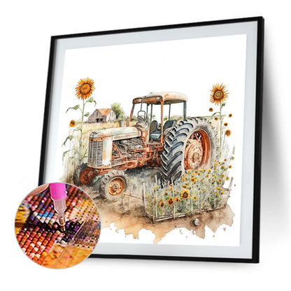 Retro Nostalgic Sunflower Truck - Full Round Drill Diamond Painting 30*30CM