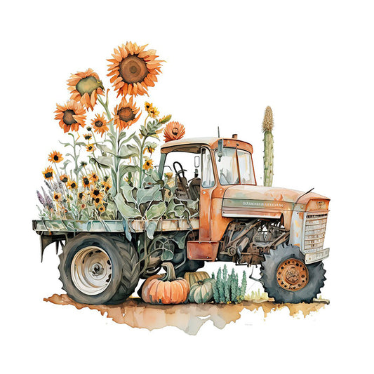 Retro Nostalgic Sunflower Truck - Full Round Drill Diamond Painting 30*30CM