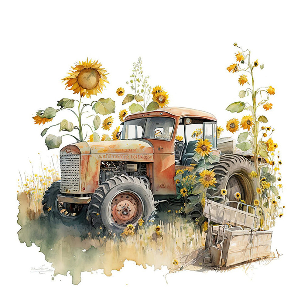 Retro Nostalgic Sunflower Truck - Full Round Drill Diamond Painting 30*30CM