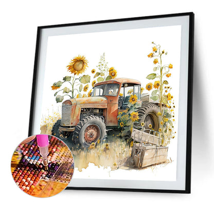 Retro Nostalgic Sunflower Truck - Full Round Drill Diamond Painting 30*30CM