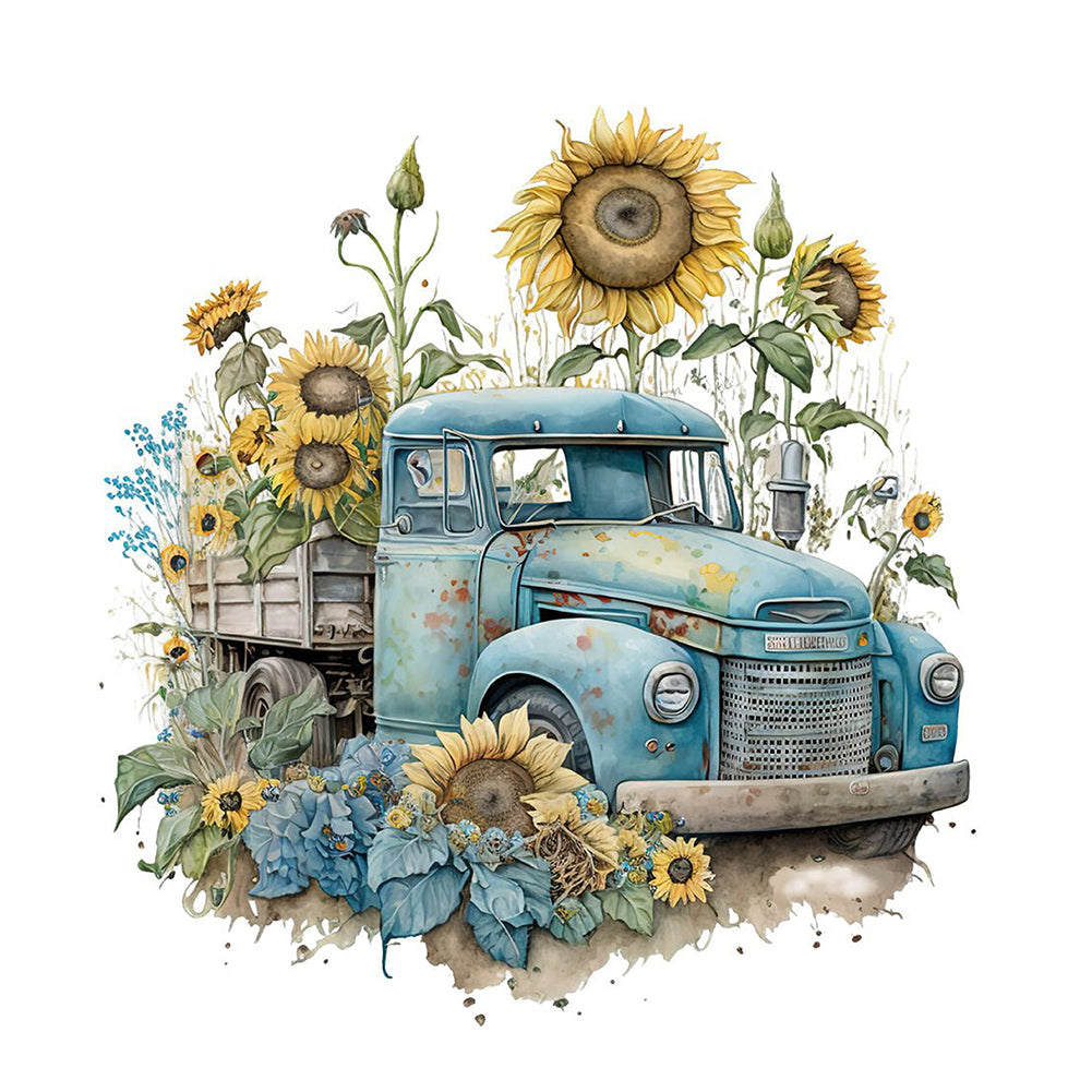 Retro Nostalgic Sunflower Truck - Full Round Drill Diamond Painting 30*30CM