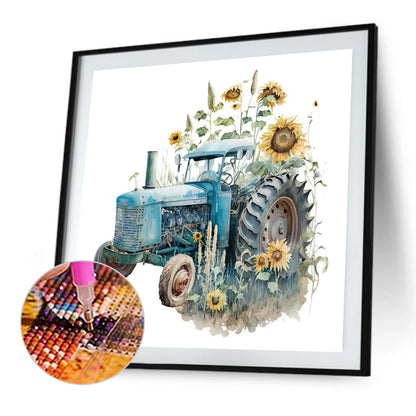 Retro Nostalgic Sunflower Truck - Full Round Drill Diamond Painting 30*30CM