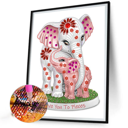 Elephant Mother And Child - Special Shaped Drill Diamond Painting 30*40CM