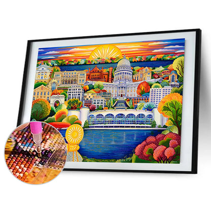 Sunset Over The City - Full Round Drill Diamond Painting 60*45CM