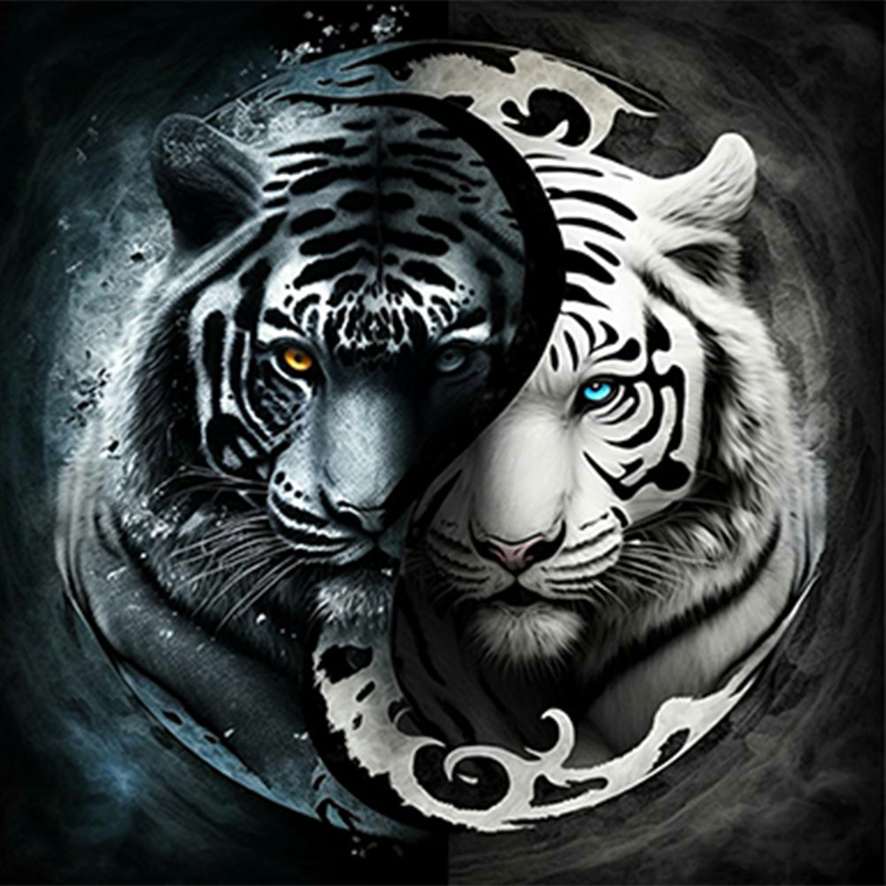 Black And White Tiger Yin And Yang - Full Round Drill Diamond Painting 50*50CM