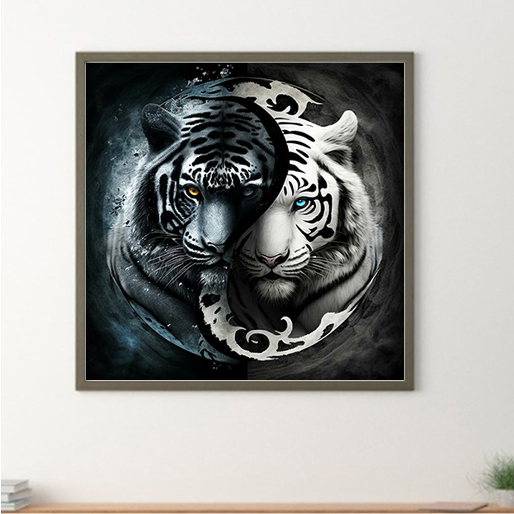 Black And White Tiger Yin And Yang - Full Round Drill Diamond Painting 50*50CM