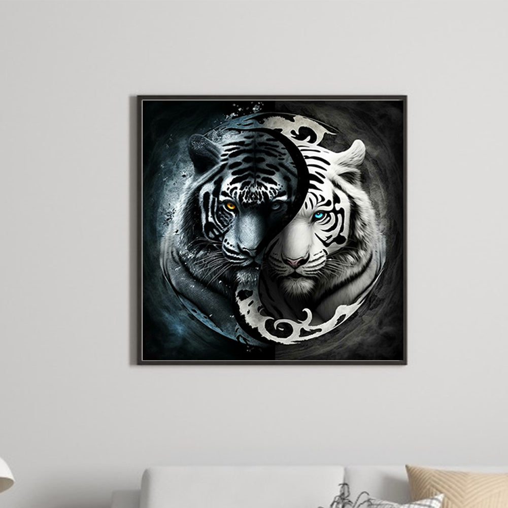 Black And White Tiger Yin And Yang - Full Round Drill Diamond Painting 50*50CM