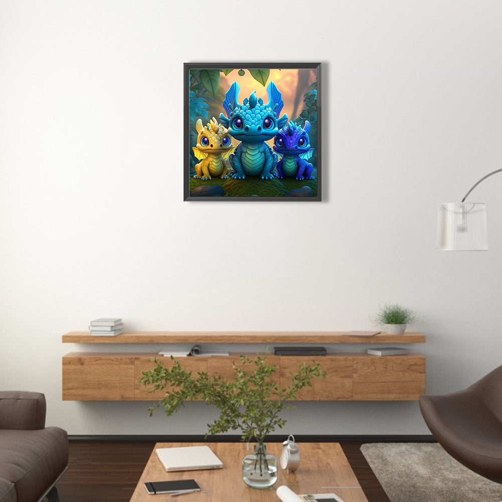 Three Pterosaurs - Full Round Drill Diamond Painting 40*40CM