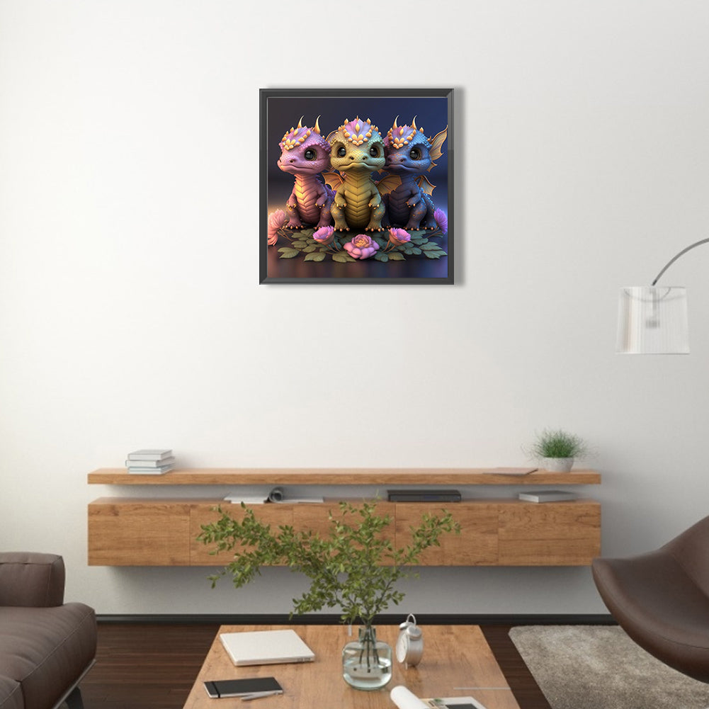 Three Pterosaurs - Full Round Drill Diamond Painting 40*40CM