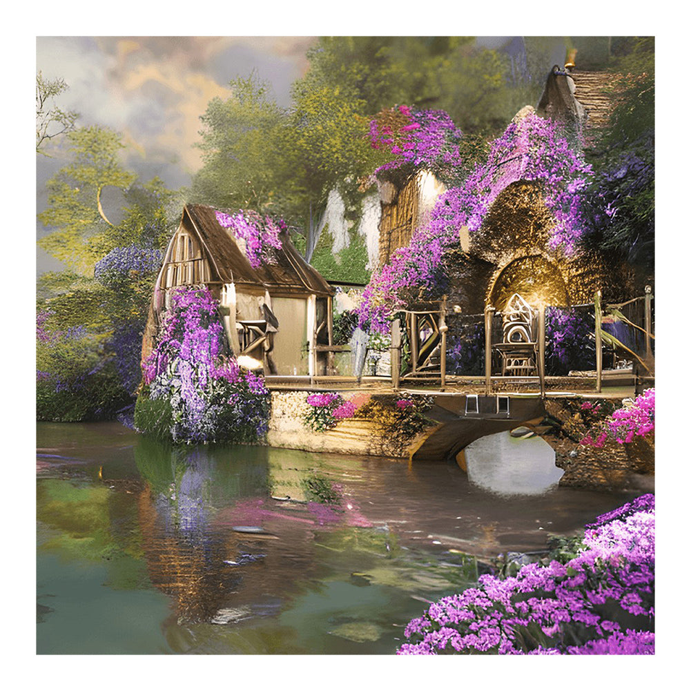 Waterwheel Scenery - Full Round Drill Diamond Painting 40*40CM