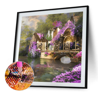 Waterwheel Scenery - Full Round Drill Diamond Painting 40*40CM