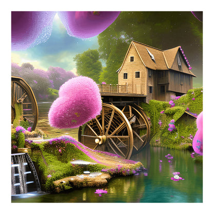 Waterwheel Scenery - Full Round Drill Diamond Painting 40*40CM