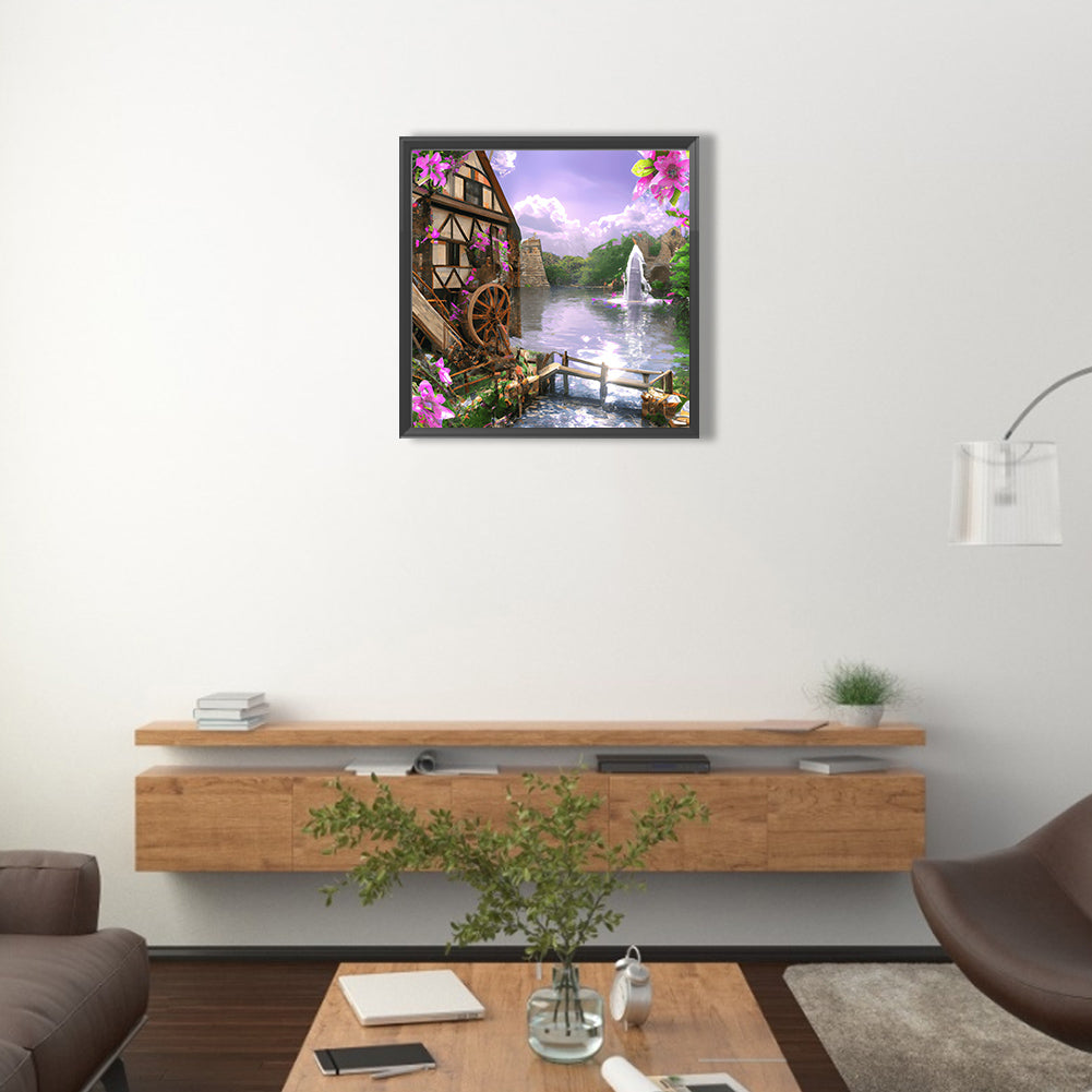 Waterwheel Scenery - Full Round Drill Diamond Painting 40*40CM
