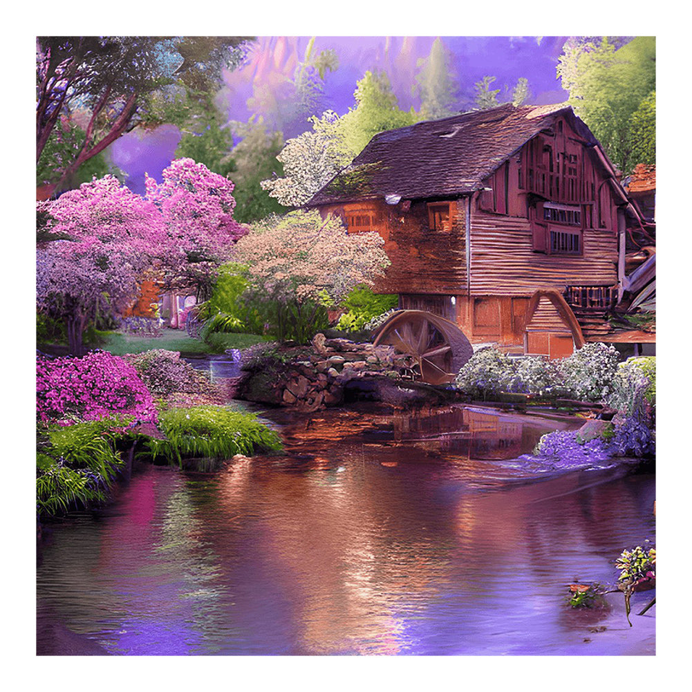 Waterwheel Scenery - Full Round Drill Diamond Painting 40*40CM