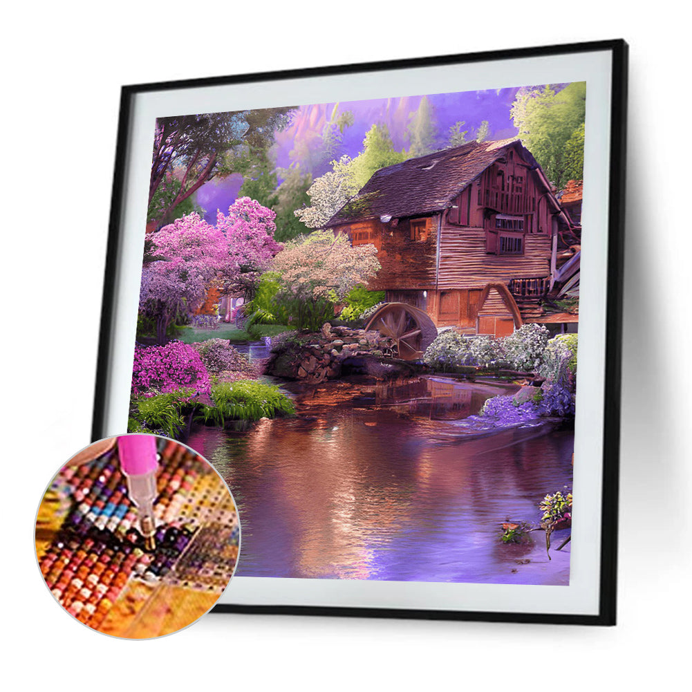 Waterwheel Scenery - Full Round Drill Diamond Painting 40*40CM