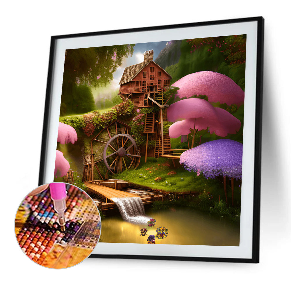 Waterwheel Scenery - Full Round Drill Diamond Painting 40*40CM