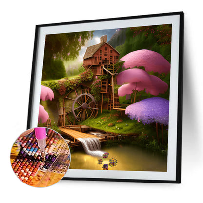 Waterwheel Scenery - Full Round Drill Diamond Painting 40*40CM