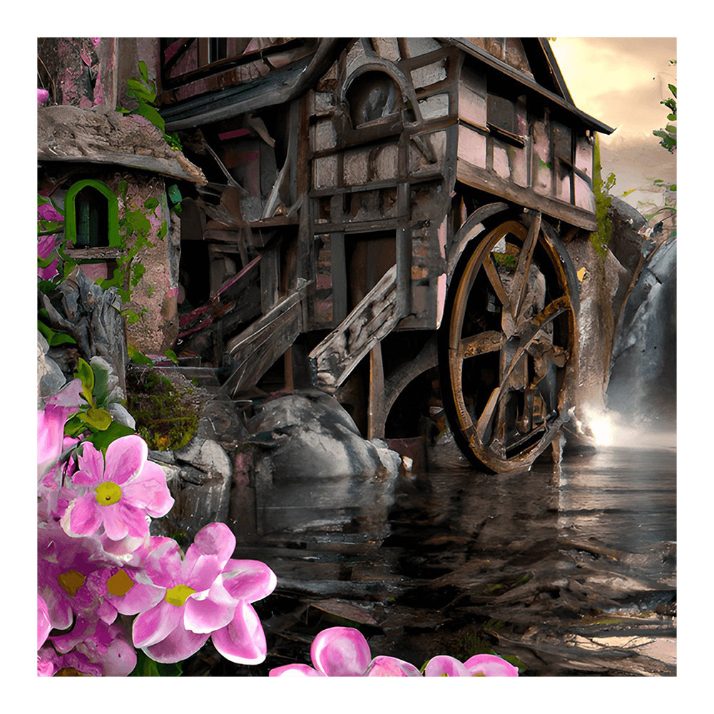 Waterwheel Scenery - Full Round Drill Diamond Painting 40*40CM
