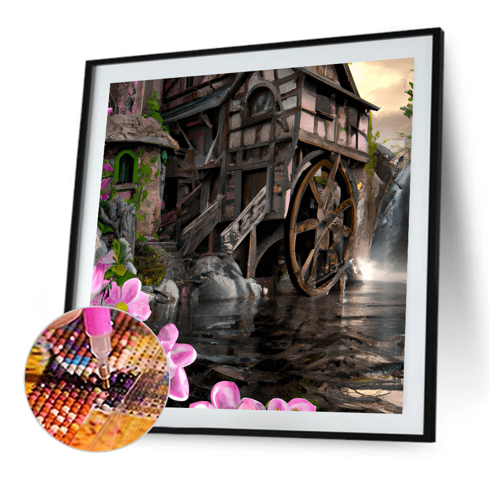 Waterwheel Scenery - Full Round Drill Diamond Painting 40*40CM