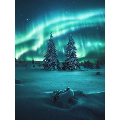 Aurora Snow Scene - Full Round Drill Diamond Painting 30*40CM