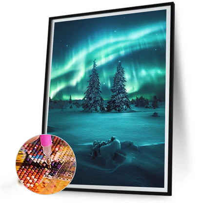 Aurora Snow Scene - Full Round Drill Diamond Painting 30*40CM